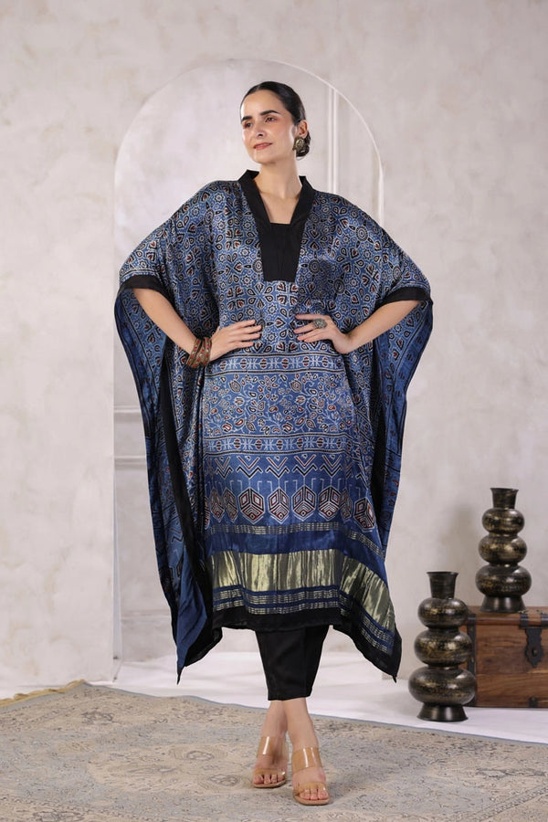 Blue Hand Block Printed Kaftan Set