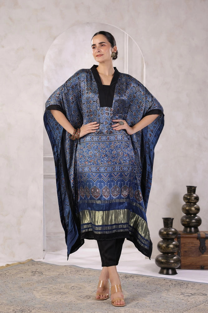 Blue Hand Block Printed Kaftan Set