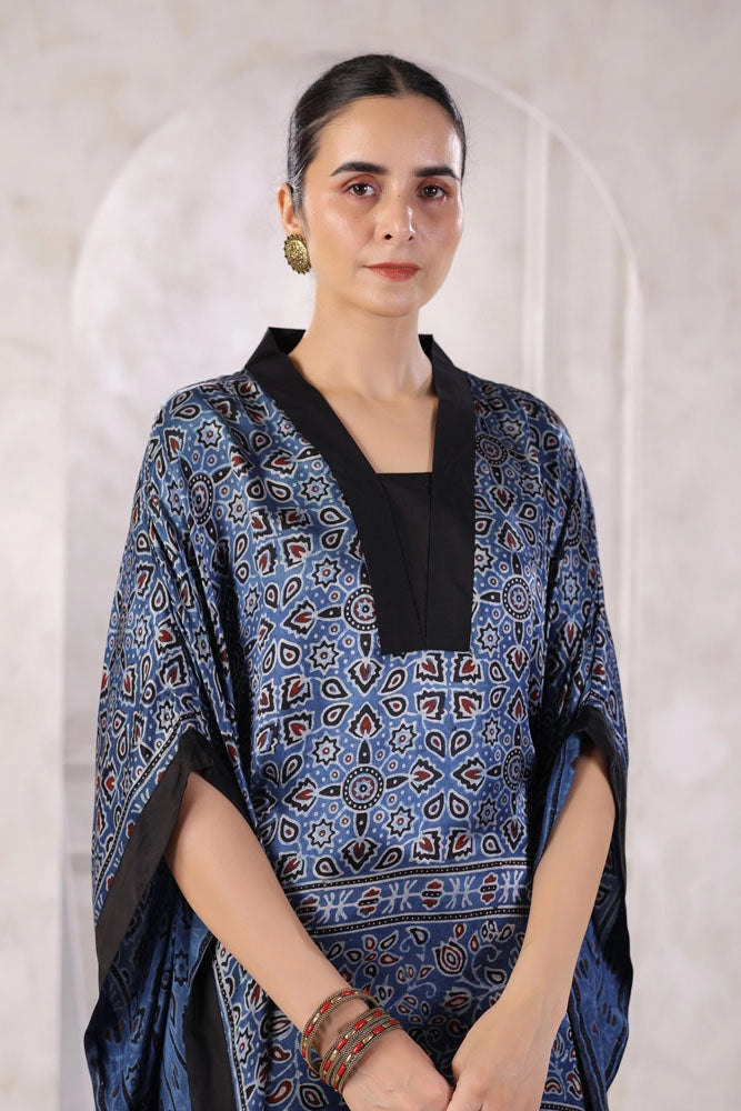 Blue Hand Block Printed Kaftan Set