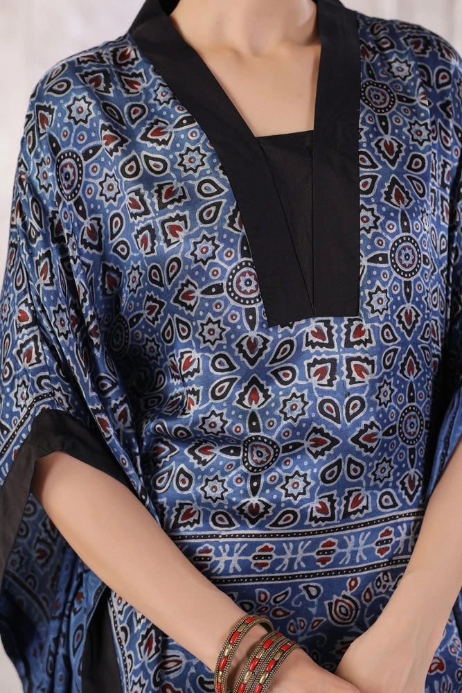Blue Hand Block Printed Kaftan Set