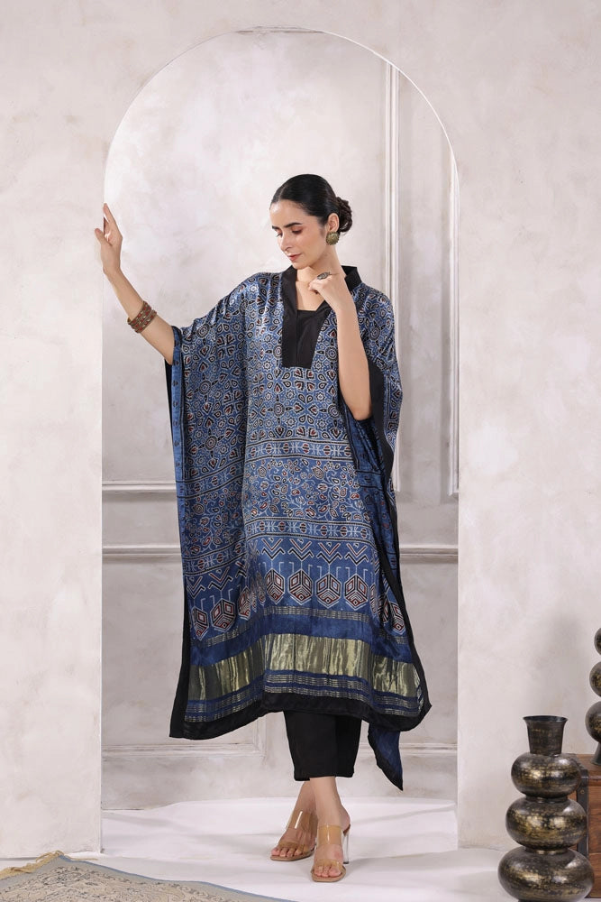 Blue Hand Block Printed Kaftan Set