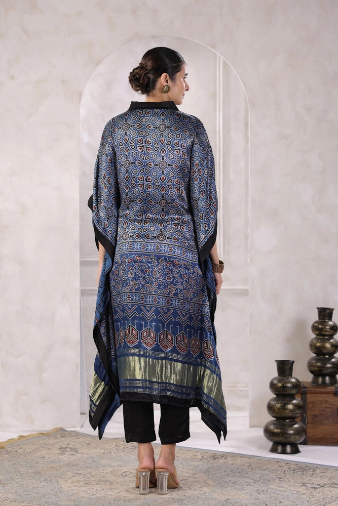 Blue Hand Block Printed Kaftan Set