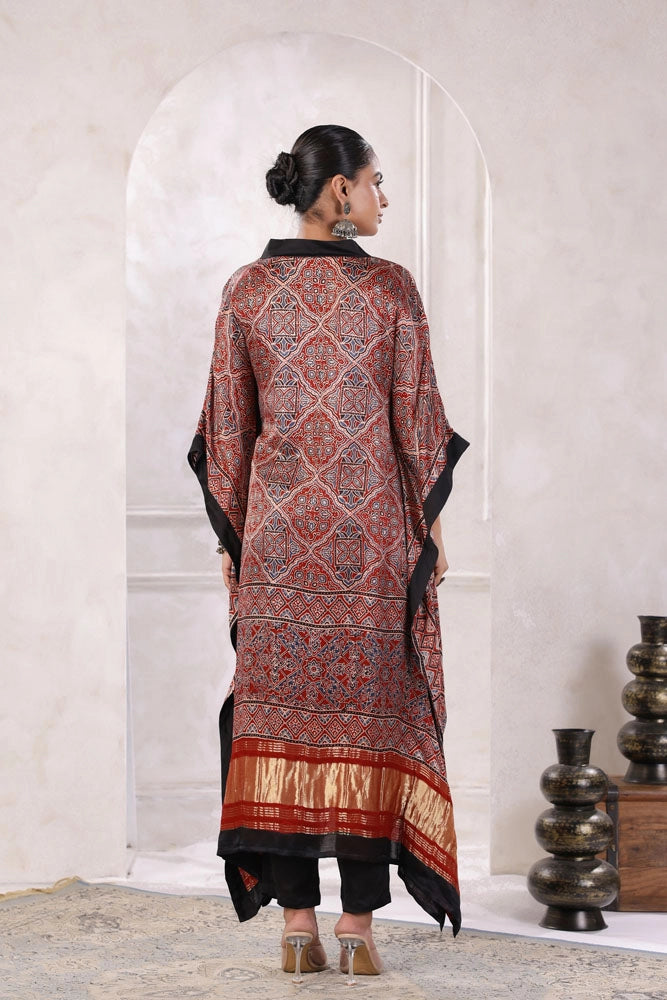 Maroon Hand Block Printed Kaftan Set