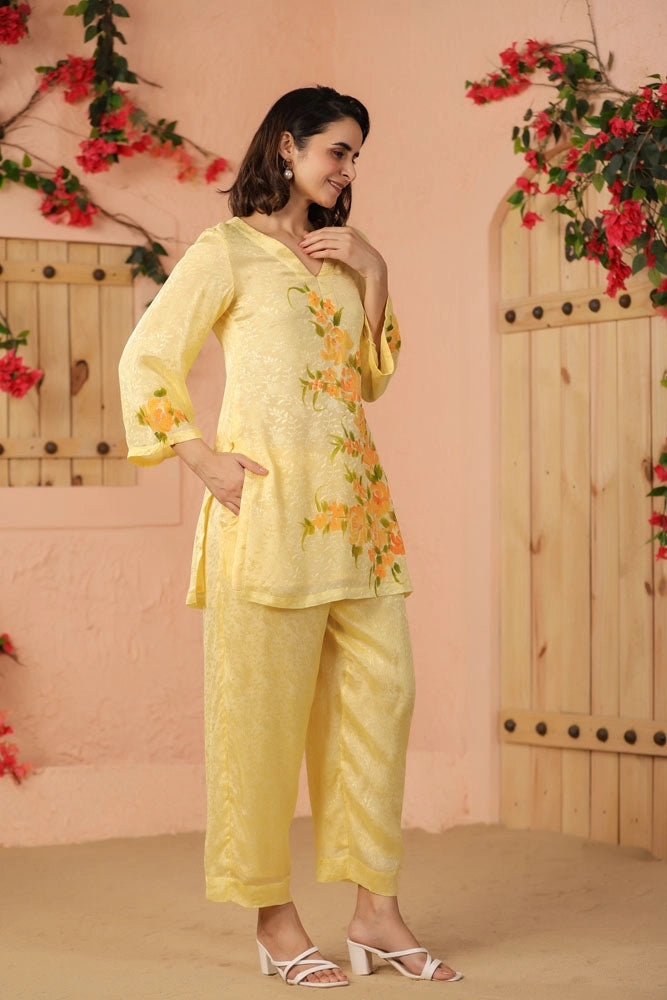 Yellow Hand Painted Floral Co-ord Set