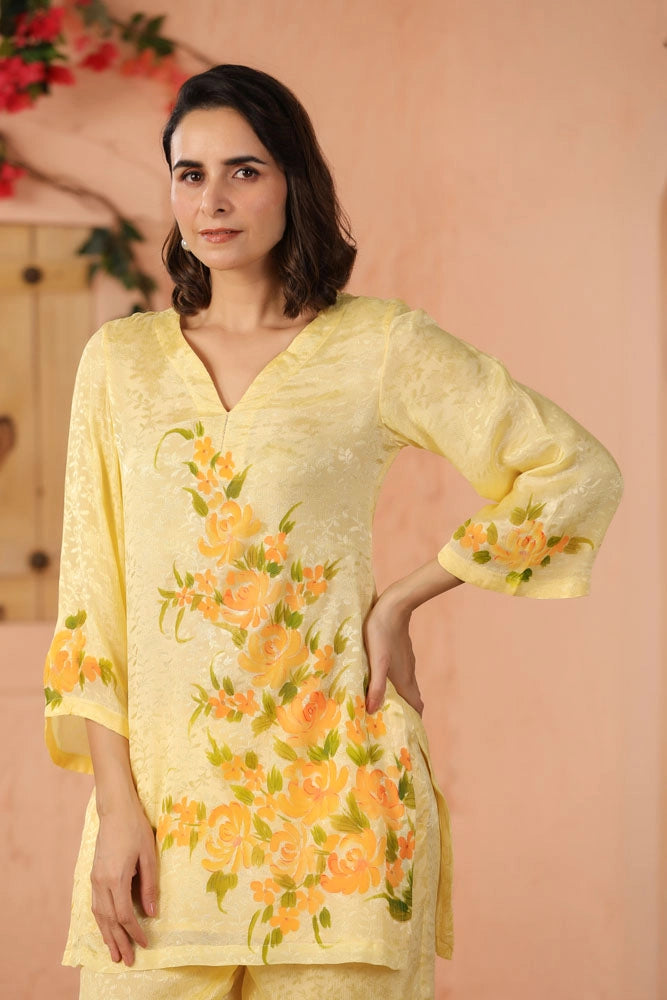 Yellow Hand Painted Floral Co-ord Set