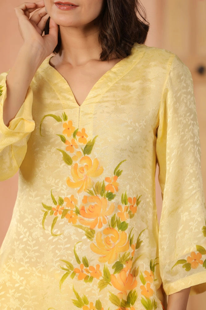 Yellow Hand Painted Floral Co-ord Set