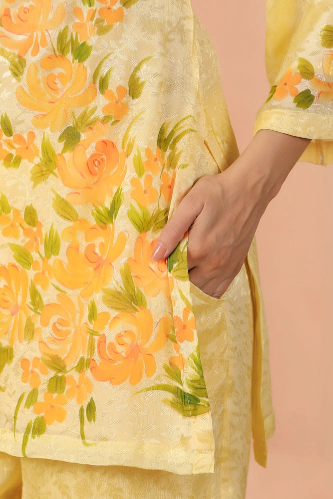 Yellow Hand Painted Floral Co-ord Set