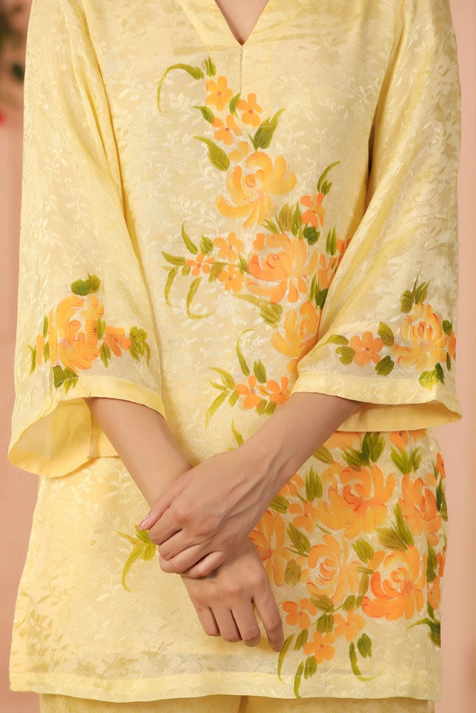 Yellow Hand Painted Floral Co-ord Set