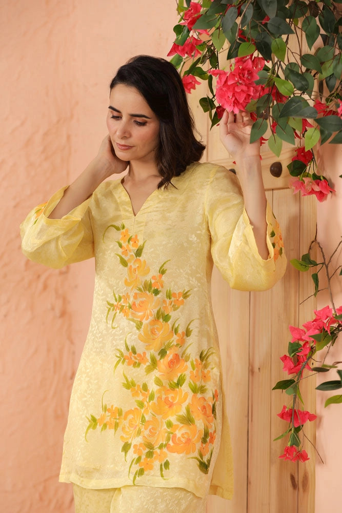 Yellow Hand Painted Floral Co-ord Set