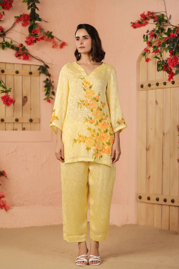 Yellow Hand Painted Floral Co-ord Set