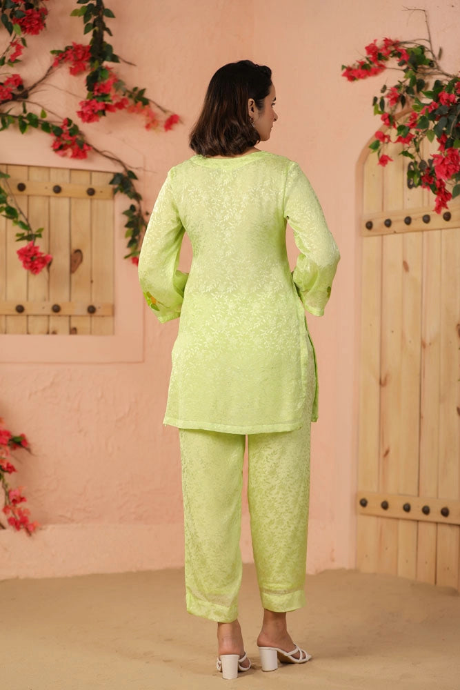 Green Hand Painted Floral Co-ord Set