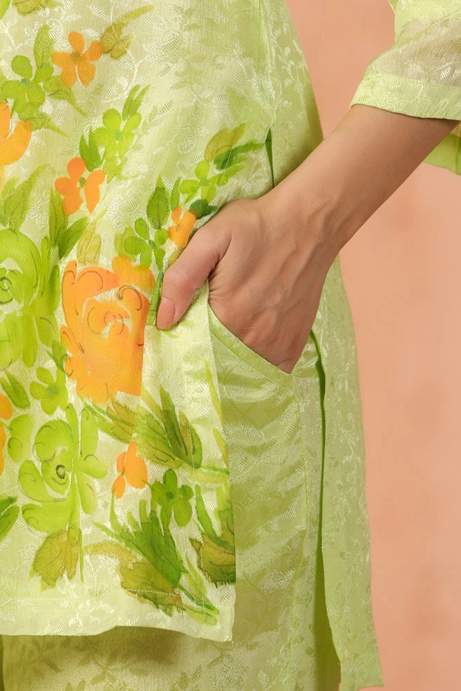 Green Hand Painted Floral Co-ord Set