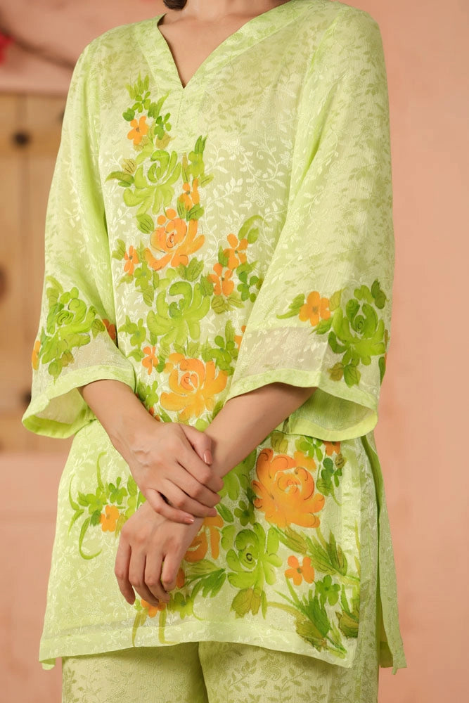 Green Hand Painted Floral Co-ord Set