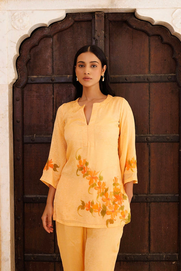 Peach Hand Painted Floral Co-ord Set