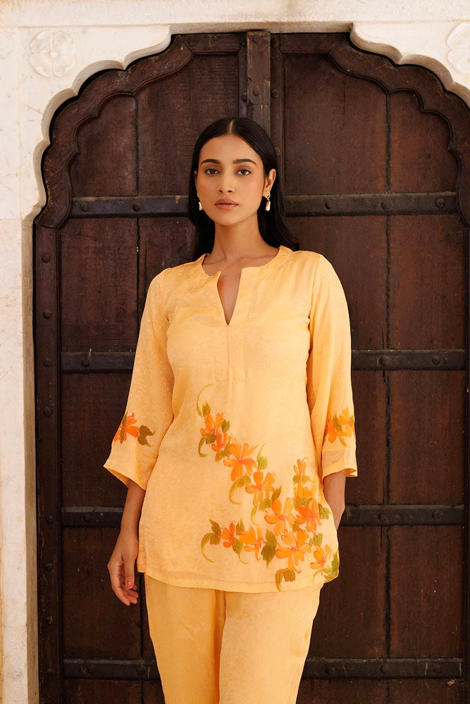 Peach Hand Painted Floral Co-ord Set