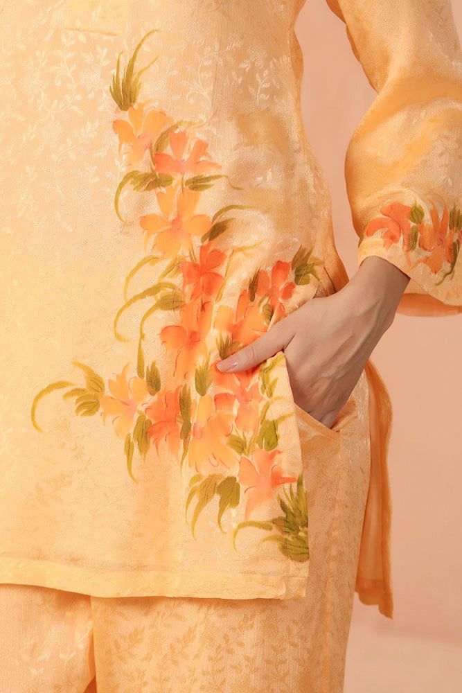 Peach Hand Painted Floral Co-ord Set