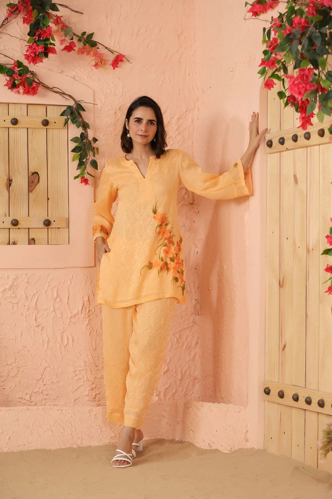 Peach Hand Painted Floral Co-ord Set