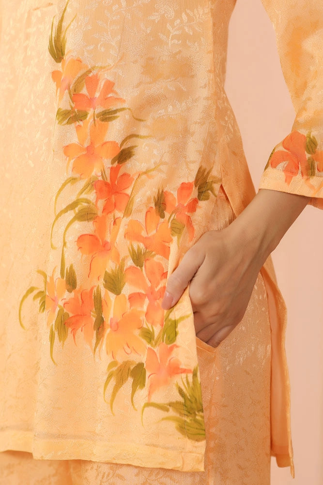 Peach Hand Painted Floral Co-ord Set