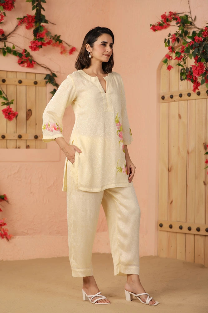 Off White Hand Painted Floral Co-ord Set