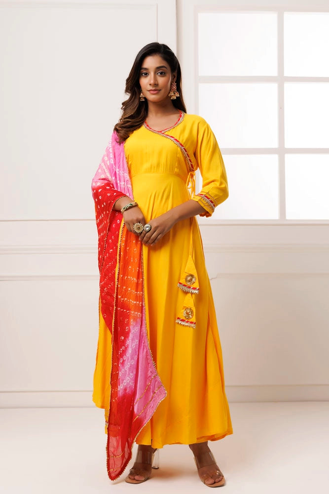 Yellow Rayon Handcrafted Gota Patti Kurta Set
