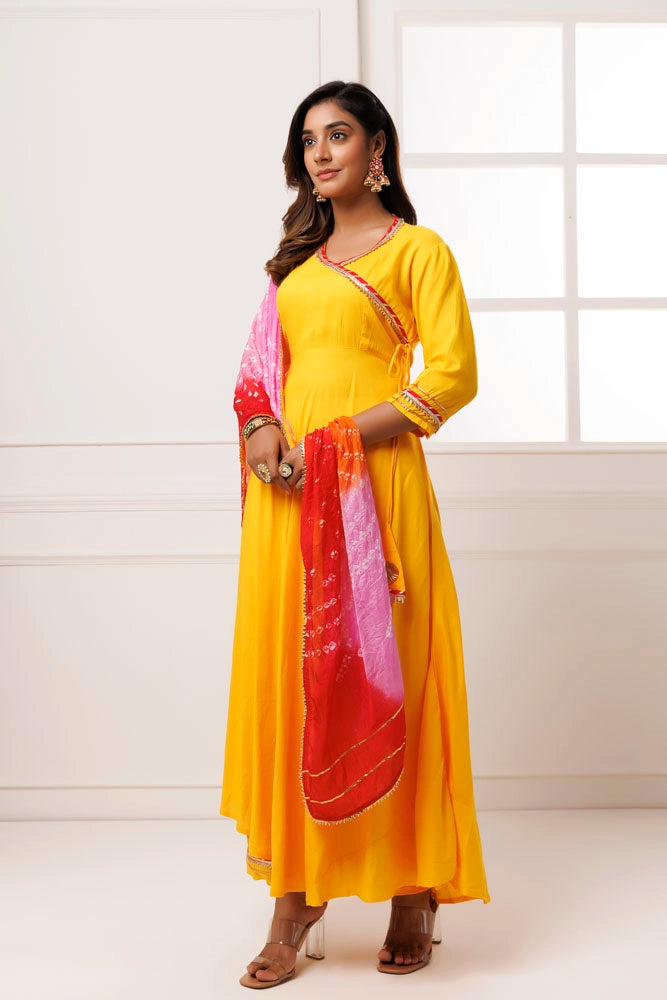 Yellow Rayon Handcrafted Gota Patti Kurta Set