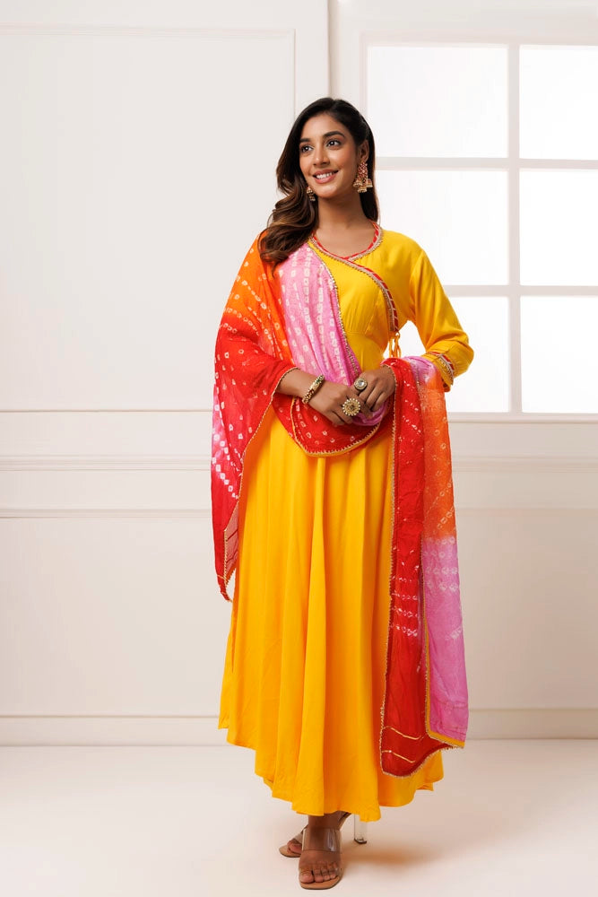 Yellow Rayon Handcrafted Gota Patti Kurta Set