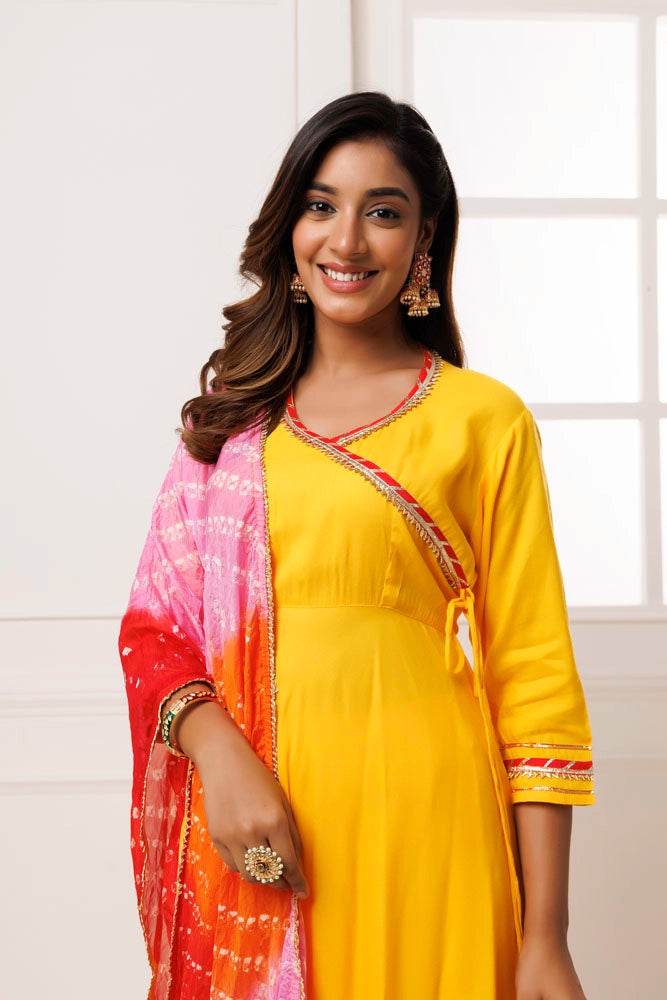 Yellow Rayon Handcrafted Gota Patti Kurta Set