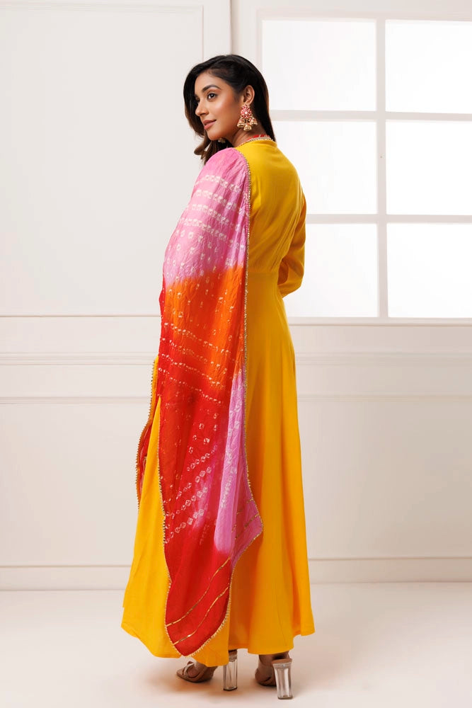 Yellow Rayon Handcrafted Gota Patti Kurta Set
