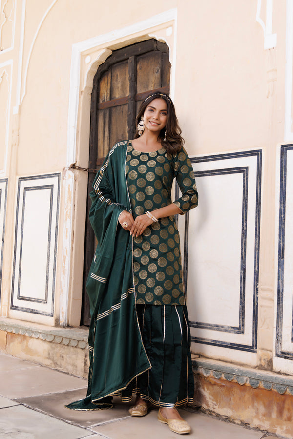 Green Banarasi Silk Gota Hand Embellished Sharara Set