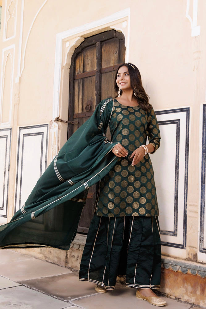 Green Banarasi Silk Gota Hand Embellished Sharara Set
