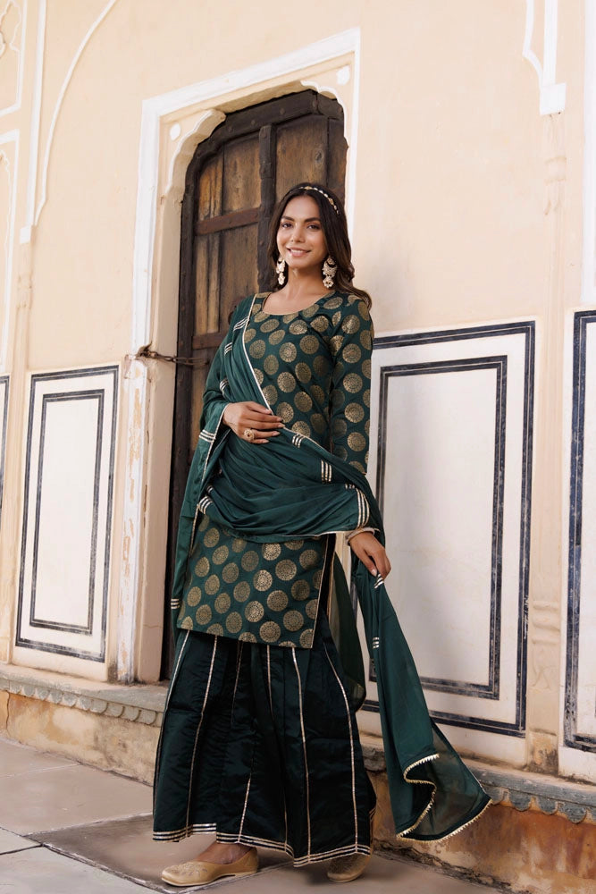 Green Banarasi Silk Gota Hand Embellished Sharara Set