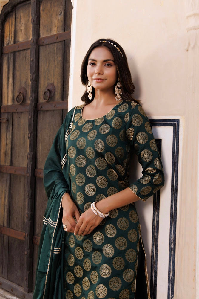 Green Banarasi Silk Gota Hand Embellished Sharara Set