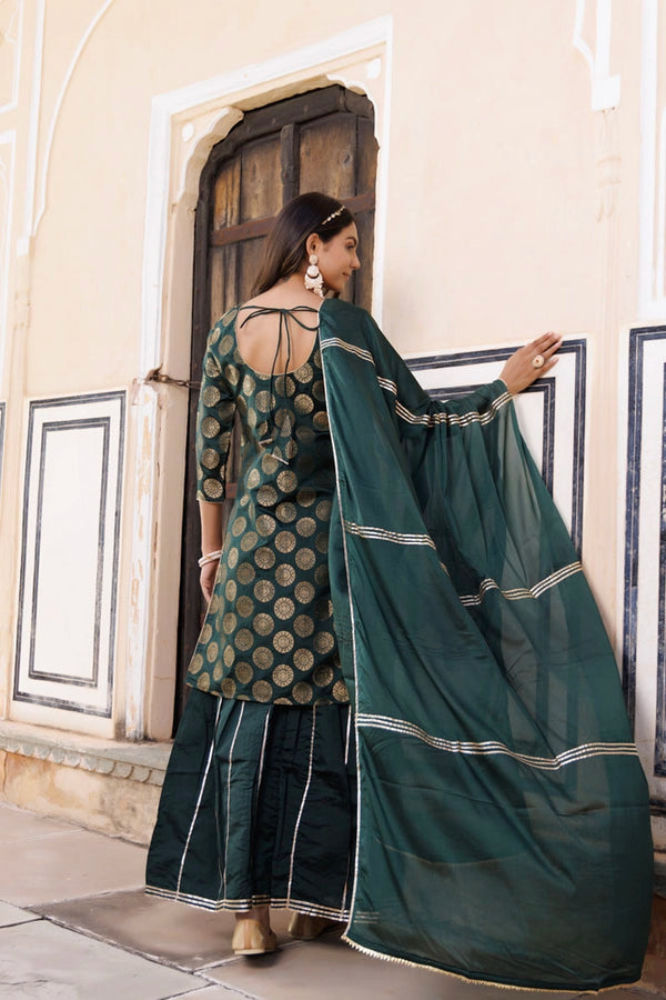 Green Banarasi Silk Gota Hand Embellished Sharara Set