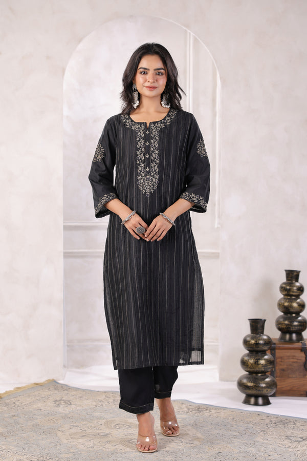 Black Chanderi Silk Kurta Set