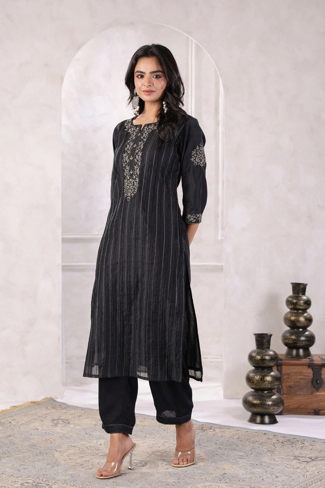 Black Chanderi Silk Kurta Set