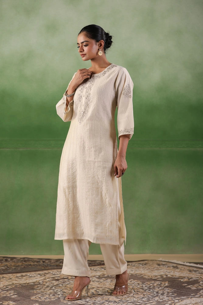 Off White Chanderi Silk Kurta Set