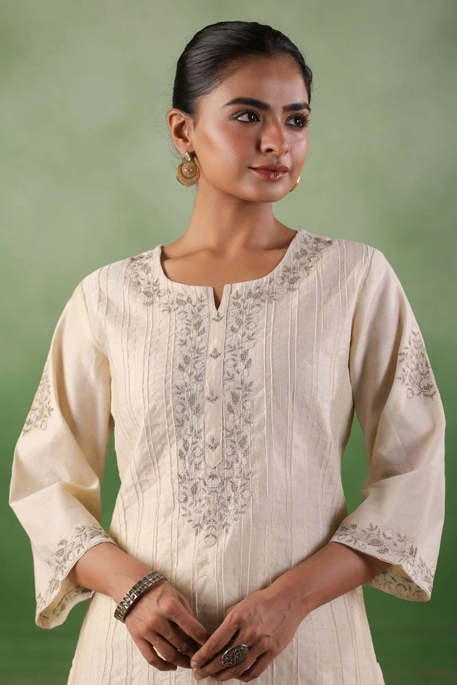 Off White Chanderi Silk Kurta Set