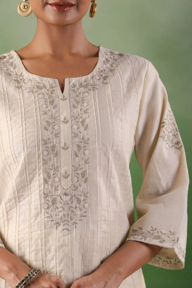 Off White Chanderi Silk Kurta Set
