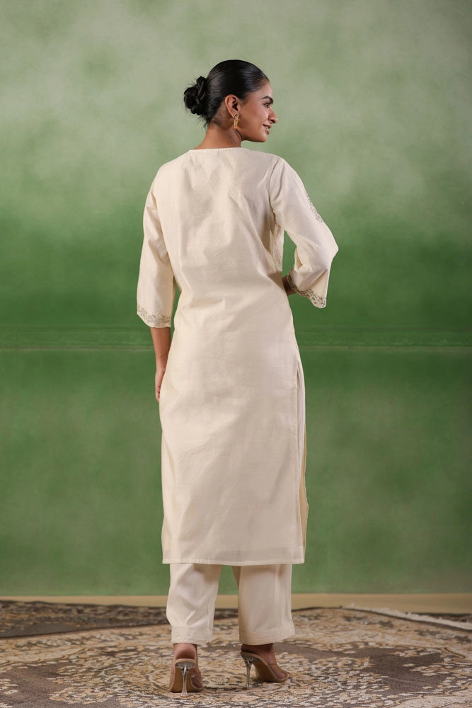 Off White Chanderi Silk Kurta Set