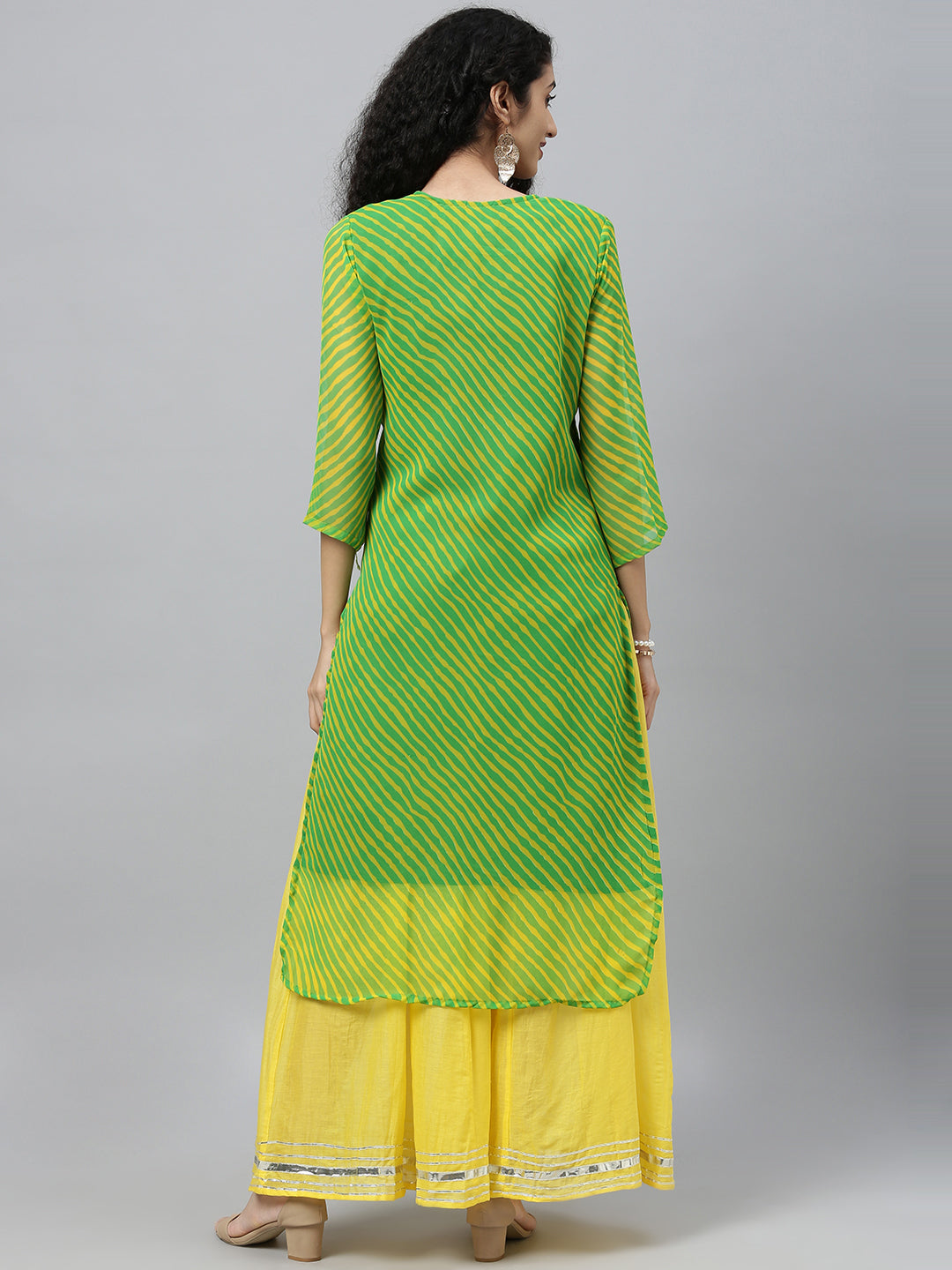 Green handcrafted georgette gota patti kurta palazzo set