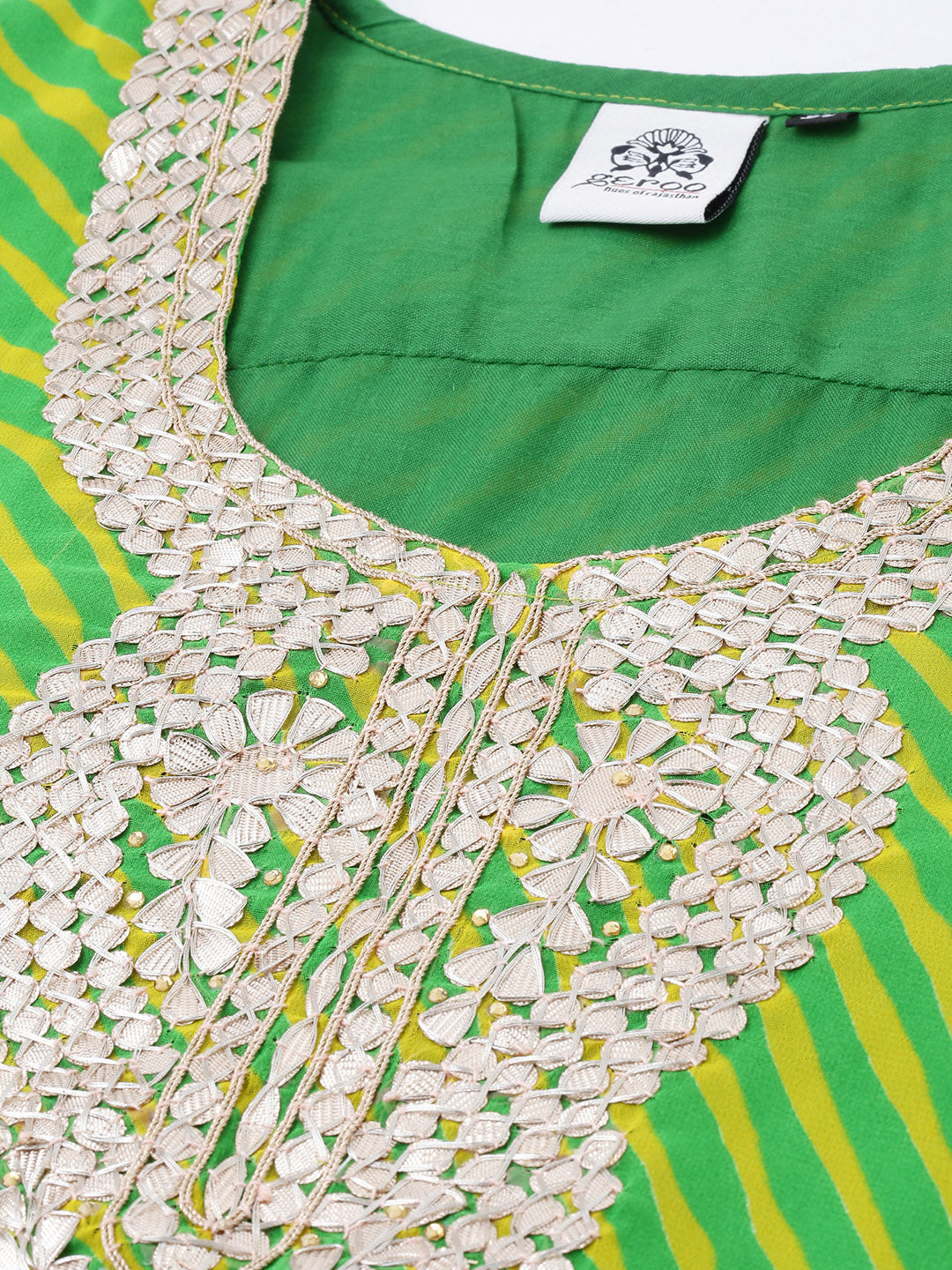 Green handcrafted georgette gota patti kurta palazzo set