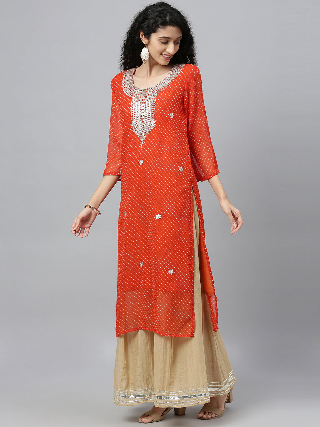 Orange Handcrafted Georgette gota patti kurta set