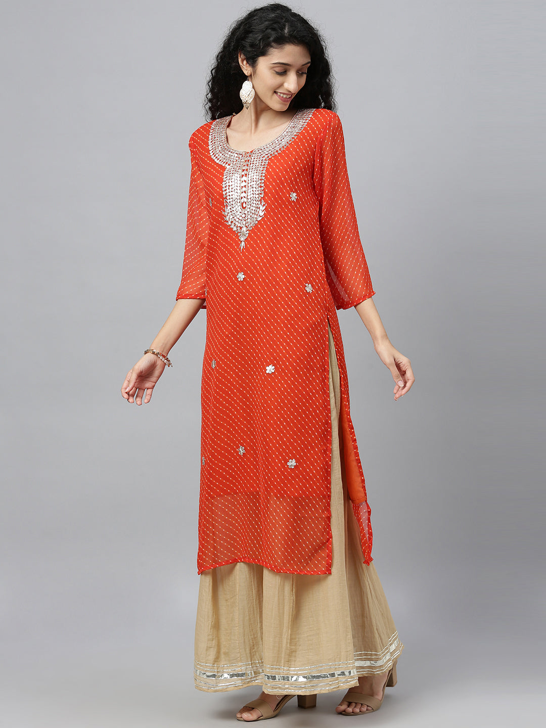 Orange Handcrafted Georgette gota patti kurta set