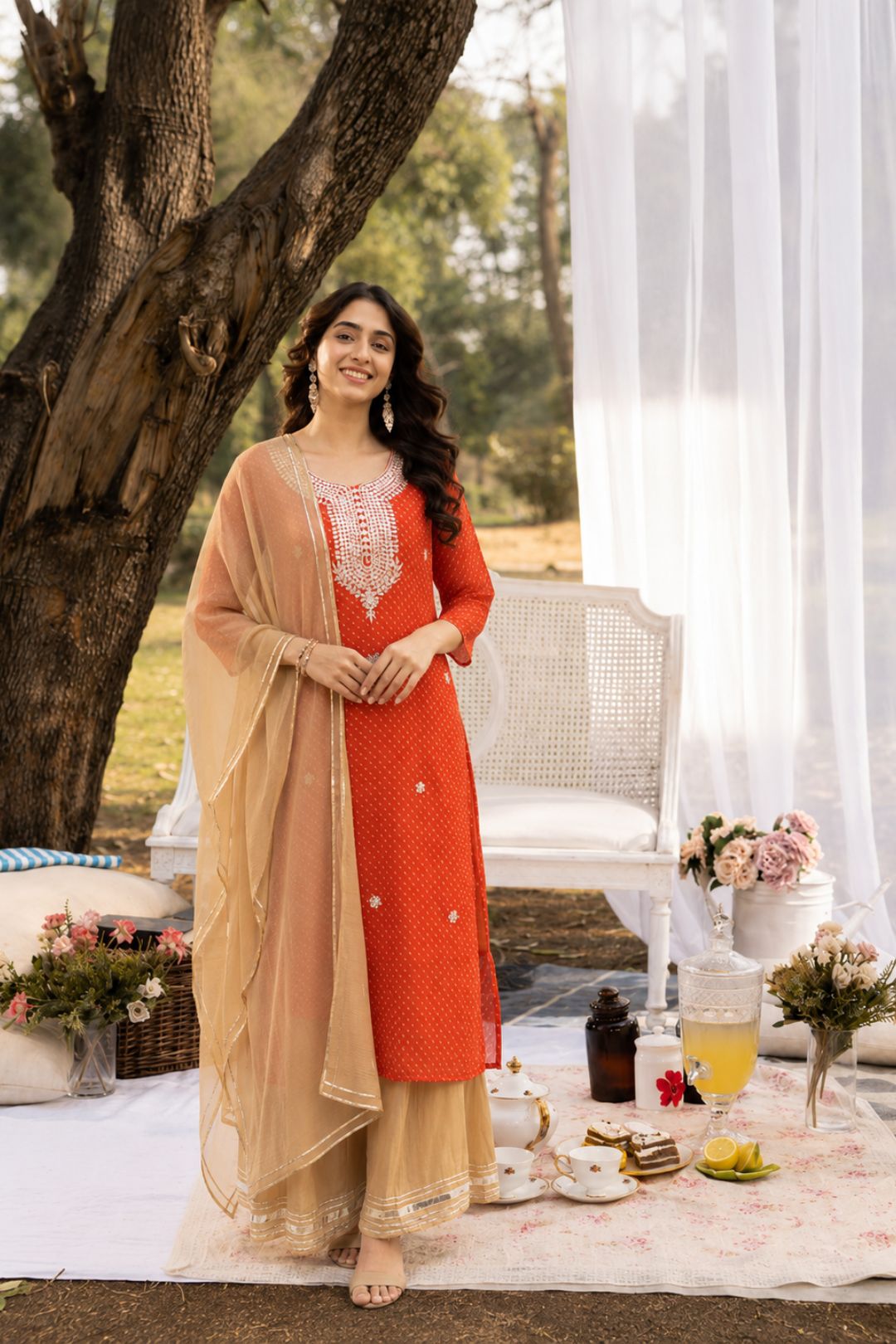 Orange Handcrafted Georgette gota patti kurta set