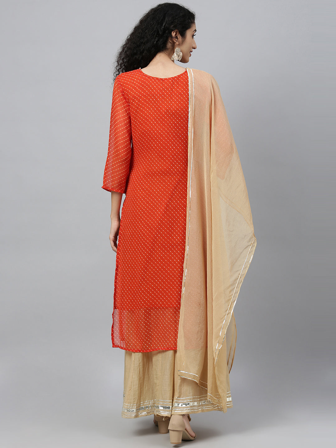 Orange Handcrafted Georgette gota patti kurta set