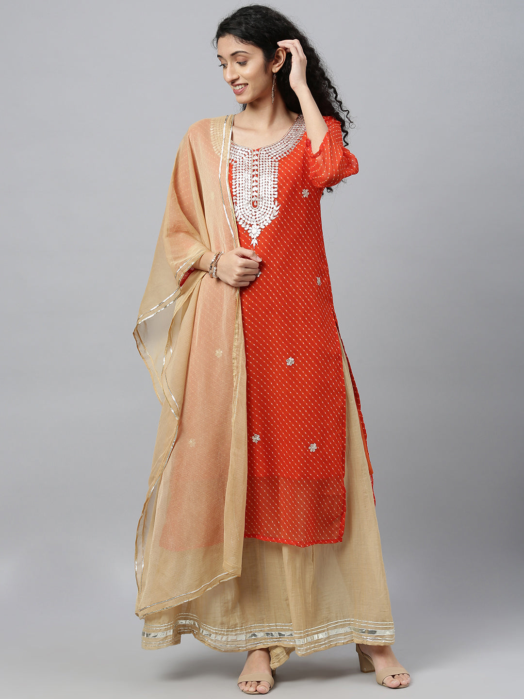Orange Handcrafted Georgette gota patti kurta set