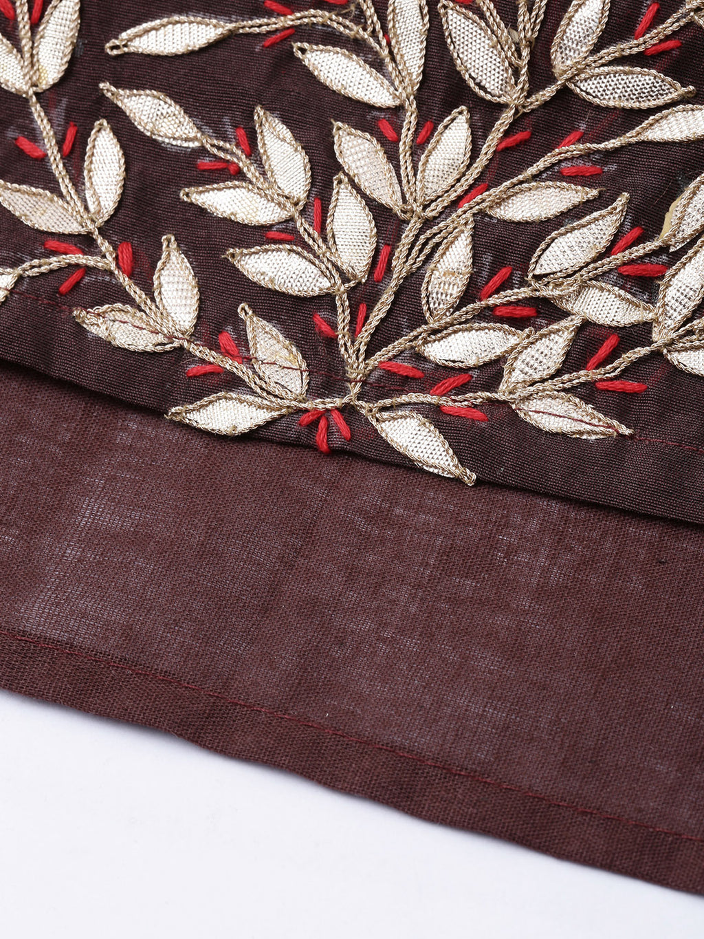 Brown Hand Embroidered Chanderi Kurta With Off-White Pants