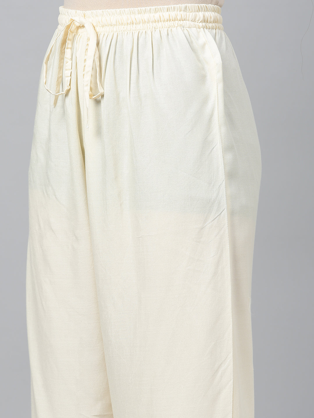Yellow Hand Embroidered Chanderi Kurta With Off White Pants