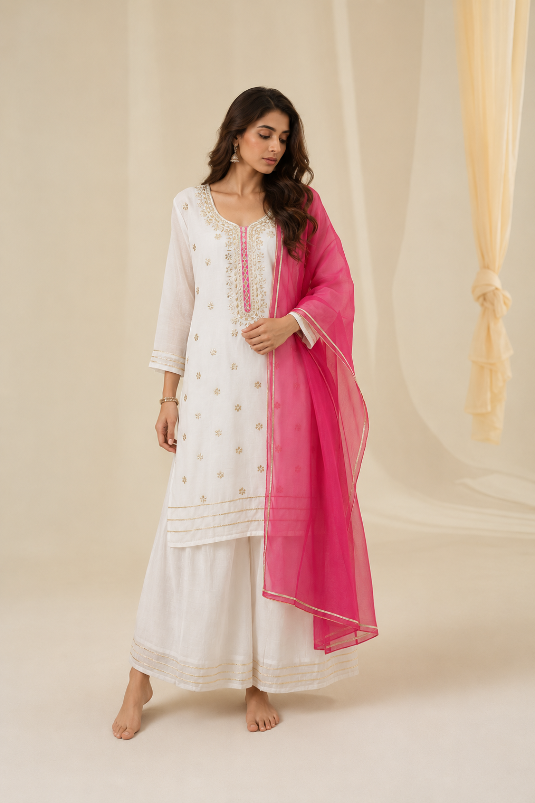 White Handcrafted Chanderi Gota Patti Kurta Set
