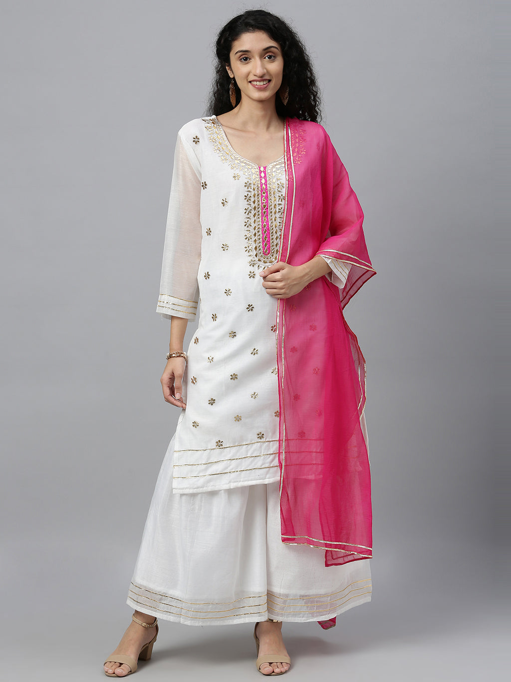 White Handcrafted Chanderi Gota Patti Kurta Set